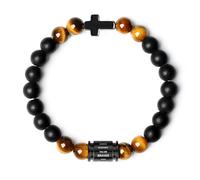 ketryep Mens Beaded Bracelets 10mm Natural Lava Rock Stone Black Onyx and Tiger Eyes, Bible Verse Cross Bracelets for Men Christmas Birthday Religious Gifts for Men Father Boyfriend Husband, ALWAYS