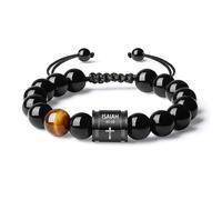 ketryep Mens Beaded Bracelets 10mm Natural Lava Rock Stone Black Onyx and Tiger Eyes, Bible Verse Cross Bracelets for Men Christmas Birthday Religious Gifts for Men Father Boyfriend Husband, Isaiah 41