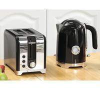Kettle & 2 Slice Toaster Set 1.7L Fast Boil Kitchen Appliance Set Retro Black