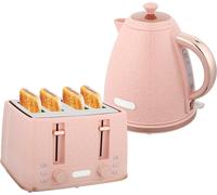 HOMCOM 1.7L Kettle and Toaster Set with Defrost Reheat and Crumb Tray - Pink | TJ Hughes