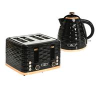 Kettle & 4-Slice Toaster Set Black 1.7L Pebbled Stainless Steel 22.5x19.5x22cm.