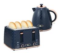 Kettle & 4-Slice Toaster Set Blue 1.7L 29.3x27.6x18.9cm PP Honeycomb RapidBoil