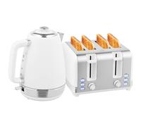 Kettle & 4-Slice Toaster Set Grey Stainless Steel 1.7L 21.1x16.5x25.2cm Silver.