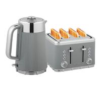 Kettle & 4-Slice Toaster Set Tan Stainless Steel 1.7L 3000W Compact Breakfast UK