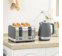 Kettle and Toaster Set 1.7L Fast Boil Electric Kettle with Safety Shut-Off, 4 Slice Toaster with 7 Browning Levels, Defrost Reheat Cancel Functions, Pebbled Design (Grey)