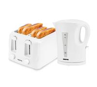 (White) Geepas Electric Kettle & 4 Slice Bread Toaster Set