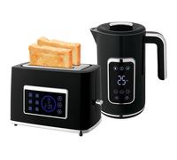 Kettle and Toaster Set Black Stainless Steel 1.7L LED Touch 2-Slice Rapid 3000W