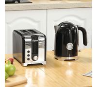HOMCOM Kettle and Toaster Set with Temperature Gauge, 1.7L 3000W Rapid Boil Jug Kettle with Otter Thermostat, Limescale Filter, 2 Slice Toaster with 7 Browning Controls, Crumb Tray, Black