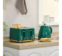 HOMCOM Kettle and Toaster Set 1.7L Rapid Boil Kettle & 4 Slice Toaster Green