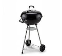 Kettle Charcoal Barbecue Grill with Stand and Wheels 47 cm, Outdoor Garden BBQ, Porcelain Enamel Finish, Built-in Lid Thermometer, Ash Catcher, Rust Resistant, Cooking Area, Black
