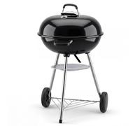 Kettle Charcoal Barbecue Grill with Stand and Wheels 57 cm, Outdoor Garden BBQ, Porcelain Enamel Finish, Built-in Lid Thermometer, Ash Catcher, Rust Resistant, Cooking Area, Black