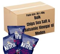 Kettle Chips Sea Salt & Balsamic Vinegar of Modena Variety Box 36 x 40g | Hand Cooked Crisps Bulk Buy for Picnics, Camping & Movie Nights