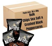 Kettle Chips Sea Salt & Crushed Black Peppercorns Variety Box 36 x 40g | Hand Cooked Crisps Bulk Buy for Picnics, Camping & Movie Nights