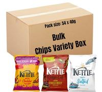 Kettle Chips Variety Box 40g - Bulk Buy Crips Perfect for Picnics, Camping, Xmas Movie Nights (Lightly Salted, Asian Chilli Beef, Mature Cheddar & Red Onion (54))