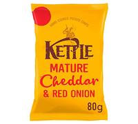 Kettle Crisps - Mature Cheddar Cheese & Red Onion - British Potato Chips - No Artificial Colours or Preservatives - 80g Bag - 12 Pack