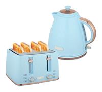Kettle & Four-Slice Toaster Set Blue 1.7L PP Stainless Steel 24.2x19.5x23.4cm UK
