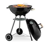 Kettle Grill BBQ Charcoal Smoker Barbecue Cart Wheels Ash Catcher Outdoor Black
