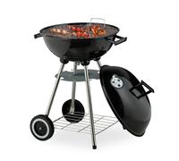 Kettle Grill BBQ Charcoal Smoker Barbecue Cart Wheels Outdoor Patio 44cm Black