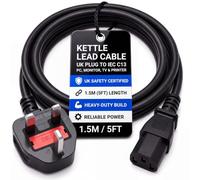 Kettle Lead, PC Power Cable, IEC C13 for TVs, Monitors & Computers, 1.5M | 13A 3-Pin UK Plug, Fused Mains Cord for Projectors, Servers, Network Switches & PDUs. Ideal for Home, Office & Data Centres.