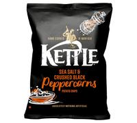Kettle Sea Salt & Crushed Black Peppercorn Crisps, 130g Share Bag, Hand Cooked British Potato Chips, Gluten Free, Vegan & Vegetarian Friendly, Made In Norfolk