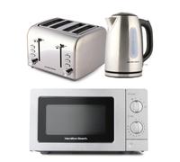 Hamilton Beach HBKTMB Rise Brushed 1.7L Kettle 4 Slice Toaster and Microwave Kitchen Bundle - Size: 4 Slice & 1.7L - Steel - Wilko