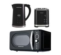Hamilton Beach Kettle Toaster Microwave Set, FlexiControl, Electric Kettle, 1.7L, Digital, Variable Temperature, Toaster 2 Slice, Microwave Oven, 20L, Retro, Kitchen Set, Black - HBFLEXRET