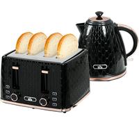 Kettle Toaster Set 1.7L Rapid Boil Kettle 4 Slice Toaster Black Honeycomb Finish