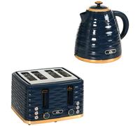 Kettle Toaster Set 1.7L Rapid Boil Kettle 4 Slice Toaster Blue Gloss Finish