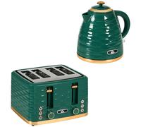 Kettle Toaster Set 1.7L Rapid Boil Kettle 4 Slice Toaster Green Gloss Finish