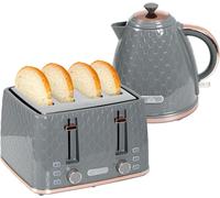 HOMCOM Kettle and Toaster Set, 1.7L 3000W Fast Boil Jug Kettle with Auto Shut Off, 4 Slice Toaster with 7 Level Browning Controls & Crumb Tray, UK Otter Thermostat, Grey