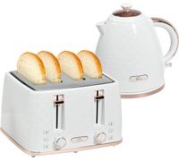 Kettle Toaster Set 1.7L Rapid Boil Kettle 4 Slice Toaster White Honeycomb Finish