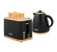 Kettle & Toaster Set Black 1.7L PP 24.1x19.5x23.2cm 2-Slice Toaster Ridged Gloss
