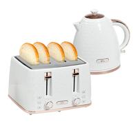 Kettle & Toaster Set Cream 1.7L 4-Slice Honeycomb Metal 24.2x19.5x23.4cm Compact