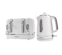 Hamilton Beach Kettle and Toaster Set, Electric Kettle, 1.7L, Toaster 4 Slice, Diamond Textured, Boil Dry Protection, Space Saving, 7 Browning Levels, Defrost, Reheat & Cancel, White - HB8393221WST