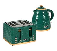 Kettle & Toaster Set Green 1.7L 4-Slice Glossy ABS Plastic Chrome Accents 6-Cup