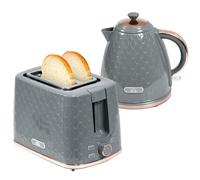 Kettle & Toaster Set Grey 1.7L 24.2x19.5x23.4cm Honeycomb Stainless Steel Finish