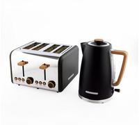 Hamilton Beach Kettle and Toaster Set, Scandi, Electric Kettle 1.7L, Wide Slot Toaster 4 Slice, Boil Dry Protection, 6 Variable Browning Levels, Black - HB0102MBST