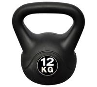 Kettlebell 12kg Black Plastic-Coated Concrete 22.5x22.5x32cm Home Gym Floor-Safe