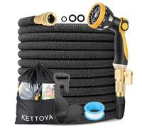 KETTOYA 100FT Expandable Garden Hose, Flexible Hose Pipe with Pro 10-Pattern Nozzle, Leak-Proof Heavy-Duty Water Hose, 4-Layer Latex Core, Durable 3750D Plus, Male Thread Valve Connector, Kink-Free