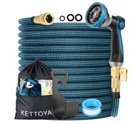 KETTOYA 100FT Expandable Garden Hose, Flexible Water Hose with 10-Pattern Spray Nozzle, Leak-proof Retractable Heavy Duty Hose Pipe, 4-layer Latex Cor