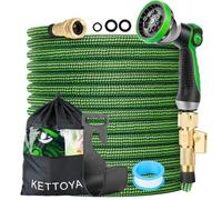 KETTOYA 200FT Expandable Garden Hose, Hose Pipe with 10-Pattern Spray Nozzle, 2-in-1 Valve Quick Connector, Flexible Heavy Duty Water Hose, Durable 3750D, 4-Layer Latex Core, Leak-Proof, Kink-Free