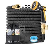 KETTOYA 25FT Expandable Garden Hose, Flexible Hose Pipe with Metal 10-Pattern Spray Nozzle, Leak-Proof Retractable Heavy Duty Water Hose, Durable 3750D Plus, 4-Layer Latex Core, Kink-Free, Black
