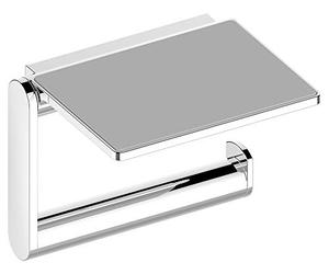 KEUCO Plan Toilet Paper Holder with Shelf, Open Shape, Chrome-Plated Metal, Made in Germany, Swivelling, Includes Screws and Dowels, Toilet Paper Holder for Drilling