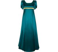 Keuixvm Satin Regency Dresses Vintage Ball Gown Victorian Empire Waist Dress for Women, Green, 3XL