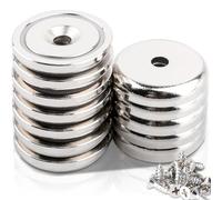 Keukenket 36 mm Super Strong Neodymium Magnets, Pack of 12 Rare Earth Magnets with Round Base, Countersunk Holes, Screw for Kitchen Crafts, Wood, Hanging Tools