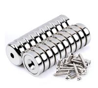Keukenket Pack of 20 Super Strong Neodymium Magnets, 16 mm Round Base with Holes, Silver, 8 kg Pull Force, Perfect for Kitchen Crafts, Wood, Hanging Tools
