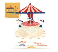 KEUKORZ 3D Carousel Pop-Up Birthday Card with Envelope & Small Note Card, Happy Birthday Greeting Card for Birthday Wishes and Gifts (15×30cm)
