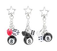 KEUKORZ 3Pcs 8-Ball Cherry Dice Keychains, Star Shaped Keyrings with Billiard and Casino Charms, Decorative Bag Accessories for Wedding, Bachelorette Party and Daily Use