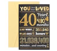KEUKORZ 40th Birthday Cards with Envelope - Personalised Funny You Loved 40th Birthdays Greeting Card Gift for Women Mother Mum Him Her Party Decoration Supply （12×18cm, Black and Gold ）