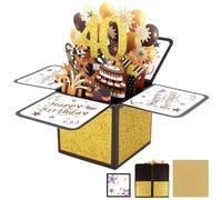 KEUKORZ 40th Pop-up Birthday Card with Envelope - Gold and Black Unique Personalised Pop-up Birthday Greeting Card with Envelope and Note for Mother Father Friends Gifts (Gold and Black)
